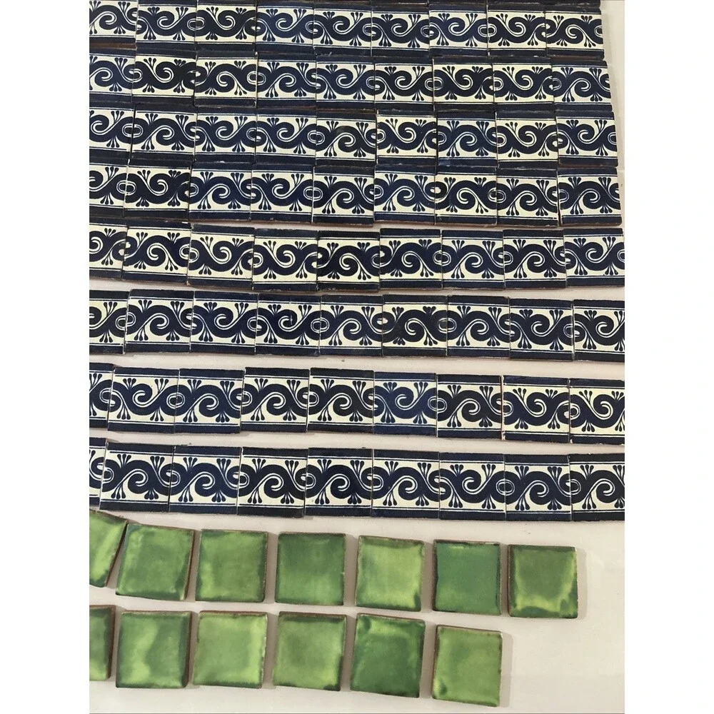 Lot Of 144 Antique decorative clay tiles  hand painted  2”x2”